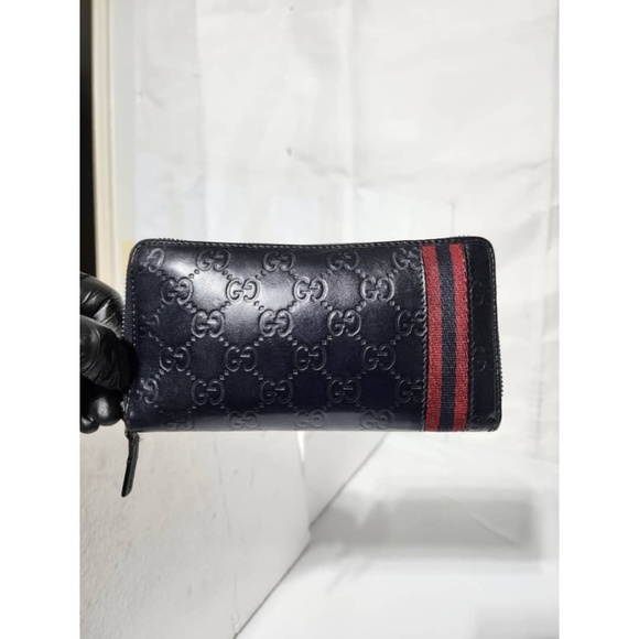 Authentic GUCCI Sherry Line Leather Long Folding Wallet Deep Navy Blue - Picture 1 of 10